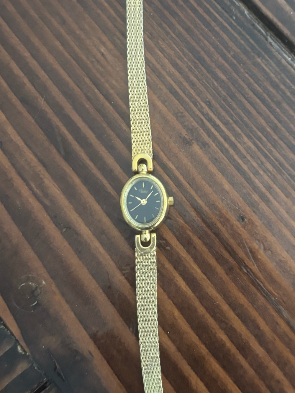 Timex Gold-Tone Mesh Bracelet Watch with Black Dial